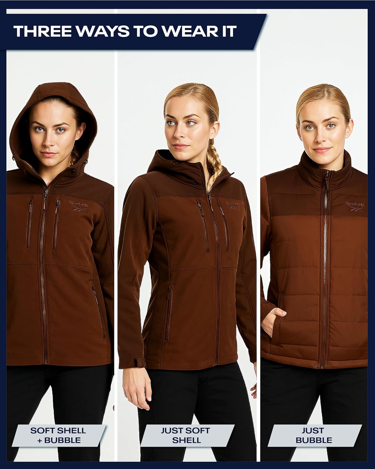 Reebok Womens Ski Jacket - Insulated 3 in 1 Inner Puffer Jacket - Wind and Water Resistant Outerwear Winter Coats for Women - Image 3