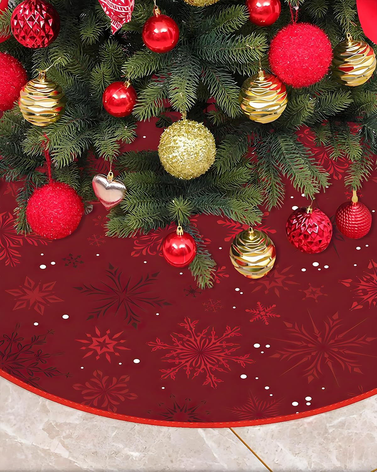 Mateju Burgundy Christmas Tree Skirt Red 28/36/48 Inch, Xmas Tree Skirt Soft Plush Base Floor Mat Cover Christmas Party Decorations Festive Holiday Design (,48Inch)