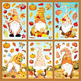 Suponar Fall Window Clings, 9 Sheet Fall Window clings for Glass Windows, Fall Decorations for Home, Fall Gnomes Window Stickers for Thanksgiving Autumn Fall Decor