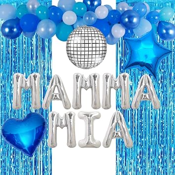 HOMEZZO Dancing Queen Party Backdrop Decoration - Mamma Mia Disco Theme Party, Light Blue Sparkly Tinsel Foil Curtain Photo Booth for Birthday Baby Shower Bridal Bachelorette Wedding Graduation