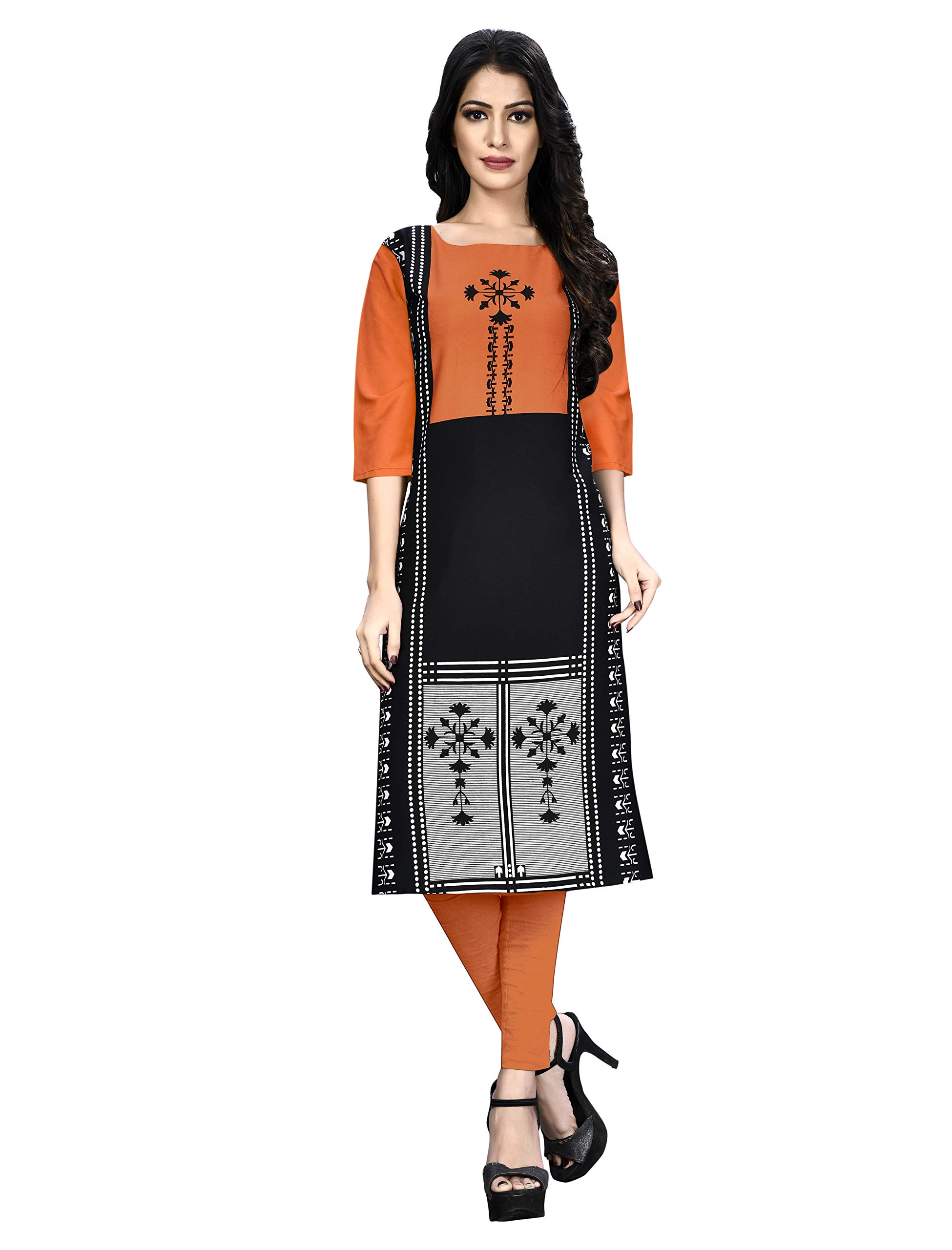 1 Stop Fashion Women's Crepe Regular Kurta (530066_Orange_)