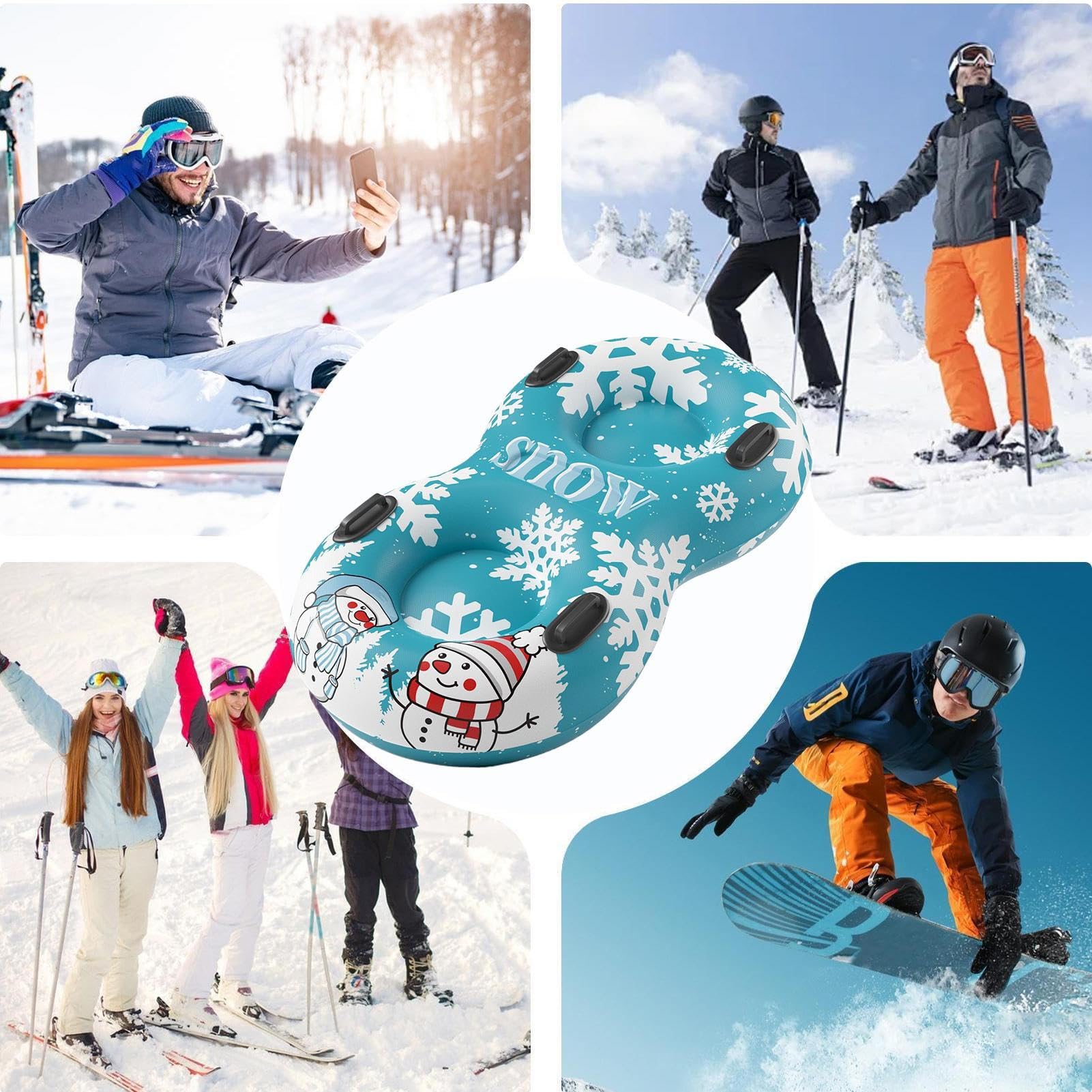 Tubi da Neve ad Alta Resistenza Slittino per 2 Persone Robusto con Maniglie | Grandi Tubi da Neve Adatto a Bambini Ragazzi Ragazze Adolescenti Adulti e Famiglia per Vacanze Invernali e Libero