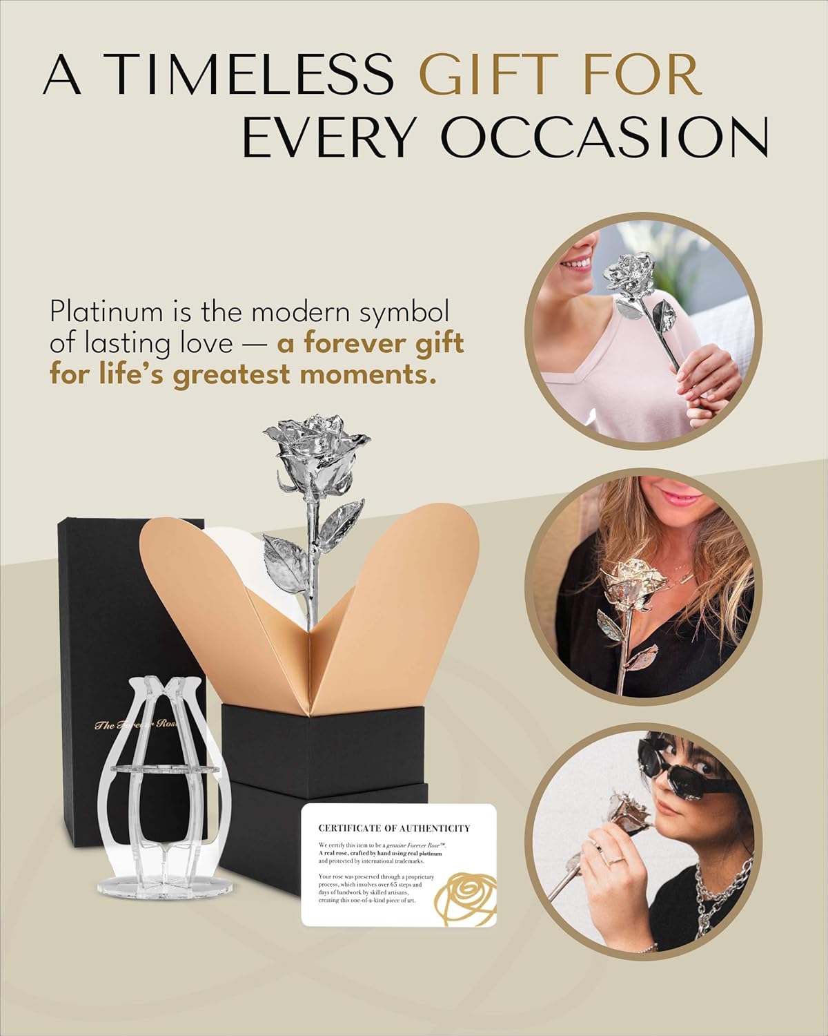 Forever Rose Real Rose Dipped in Platinum, Handcrafted Preserved Rose in Bloom Box and Phantom Vase, Romantic Gift for Her, Elegant Keepsake for Anniversary, Valentine's Days, or Birthday.