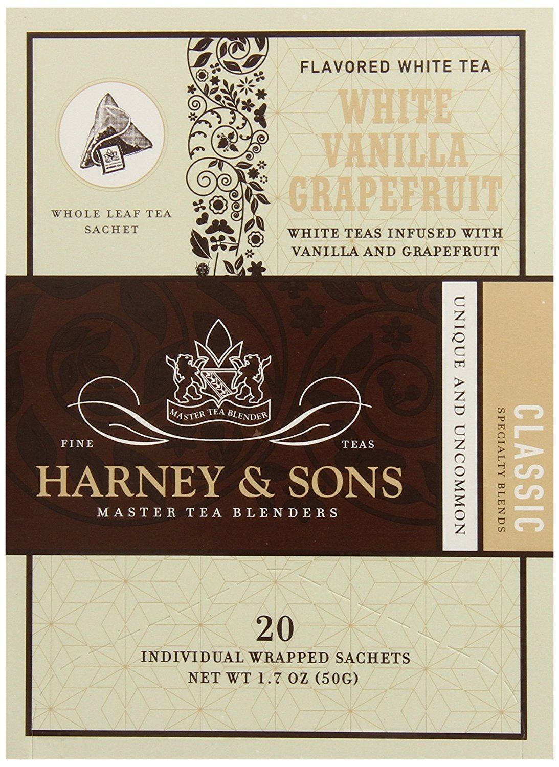 Harney & Sons White Tea Grapefruit 20 Sachets Pack, Vanilla, 20 Count (Pack of 6)