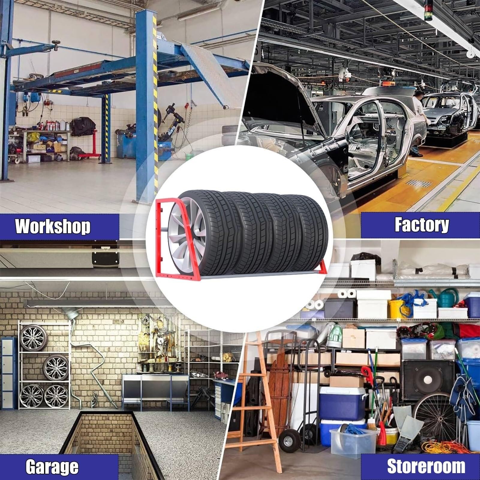 Porta Pneumatici da Parete, Porta Pneumatici da Parete con raccordi, Facile da Montare per Magazzini, Locali Attrezzi, Garage