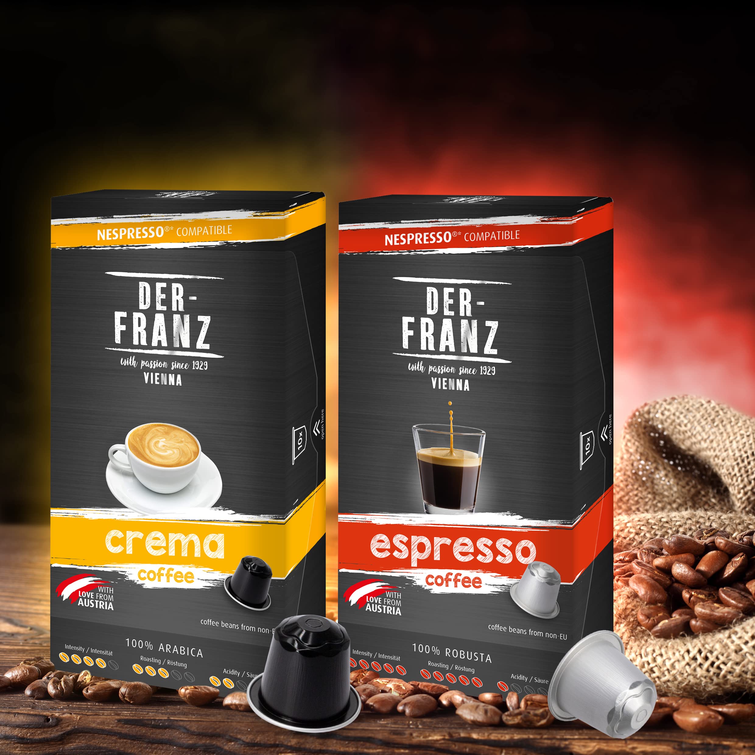 Cápsulas de café compatibles con Nespresso, 12 x 10 Cápsulas (60 x Crema, 60 x Espresso)