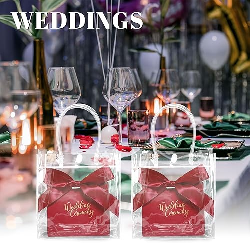 Miniatura 8 de BadenBach Paquete de 16 bolsas de regalo transparentes con asas, 6.9 x 6.9 x 3.5 pulgadas, pequeñas bolsas de plástico reutilizables para fiestas,