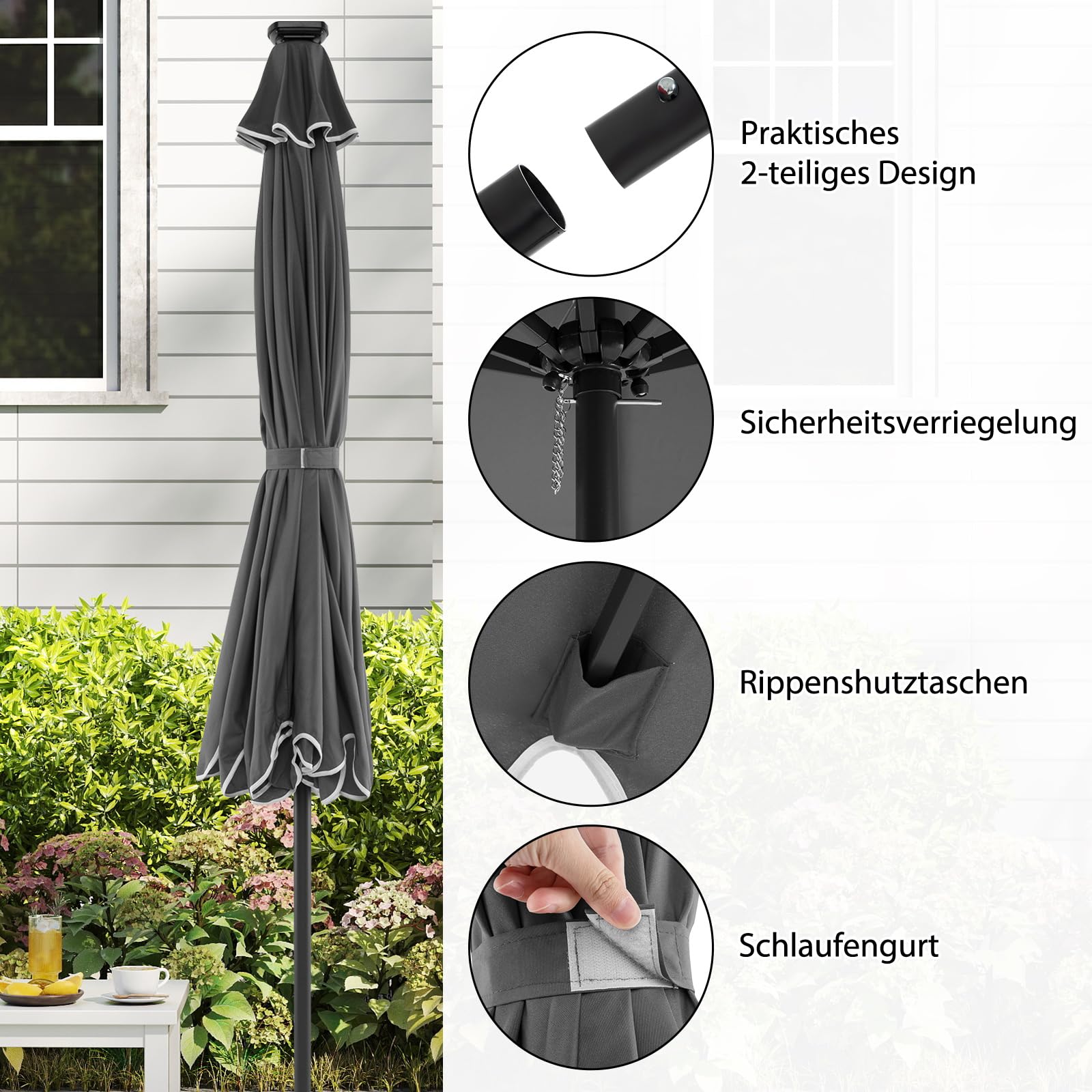 COSTWAY 300 cm Sonnenschirm mit LED-Beleuchtung, Gartenschirm mit Kurbel