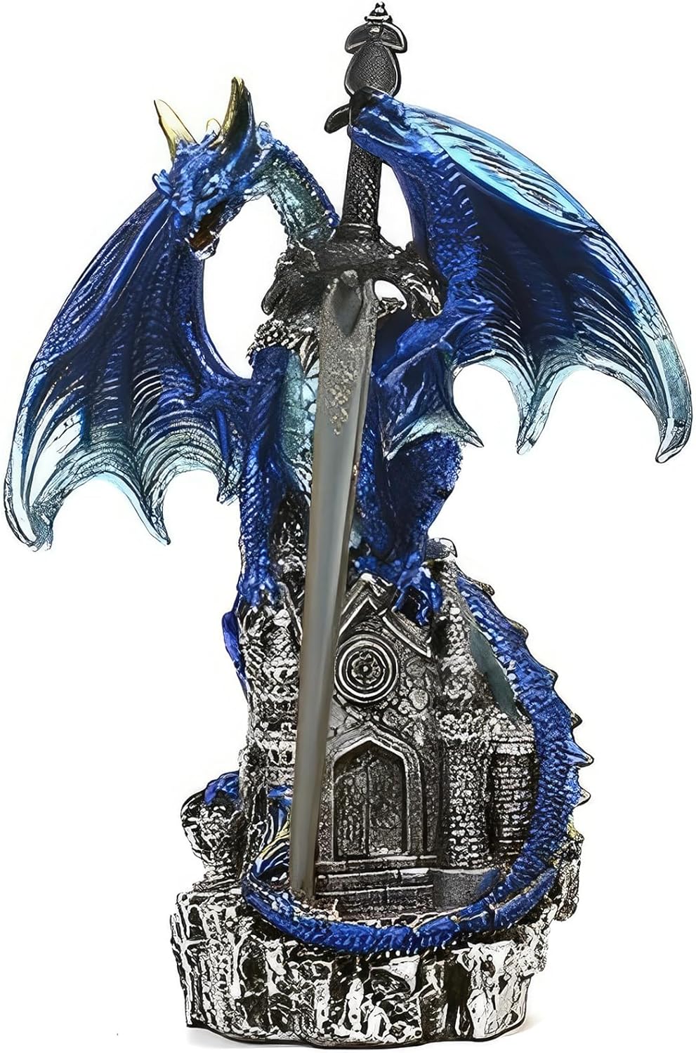 ICE ARMOR 2-PC Gift Set 7.5 H Blue Dragon with Treasure Box Figurine Statue Sculpture Ornament Decoration Home/Room Decor for Housewarming, Holidays, Christmas Special