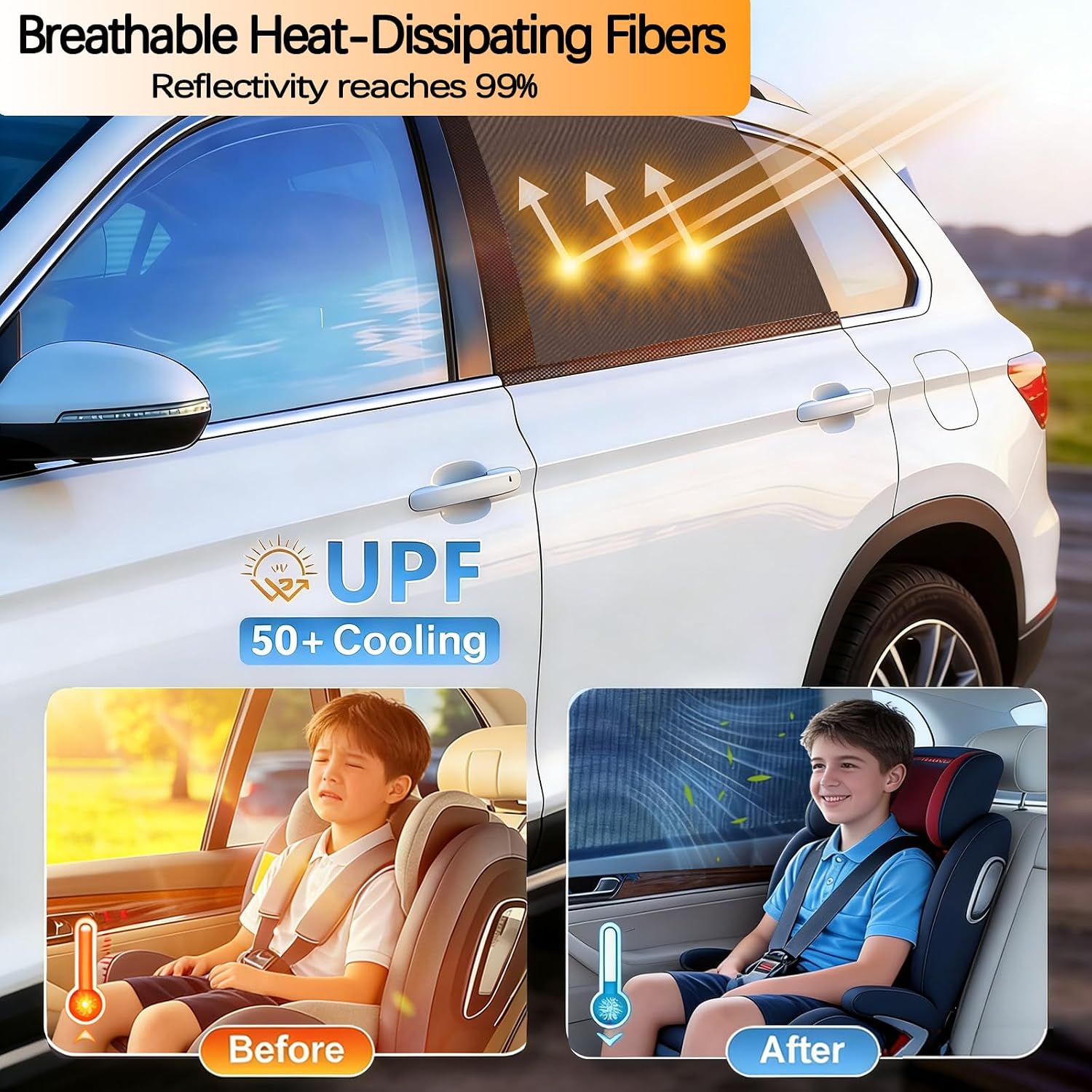 4 Pack car Window Screen car sunshades for Side Windows UV-Protective, Breathable, and Elastic,Universal Size, Suitable for Most car Models; Protects Family Privacy