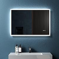 Vista 1 de 36" W x 24" H Modern Wall Mounted LED Backlit Anti-Fog Rectangular Bathroom Mirror with Temperature Adjustable and Memory Function Touch Switch