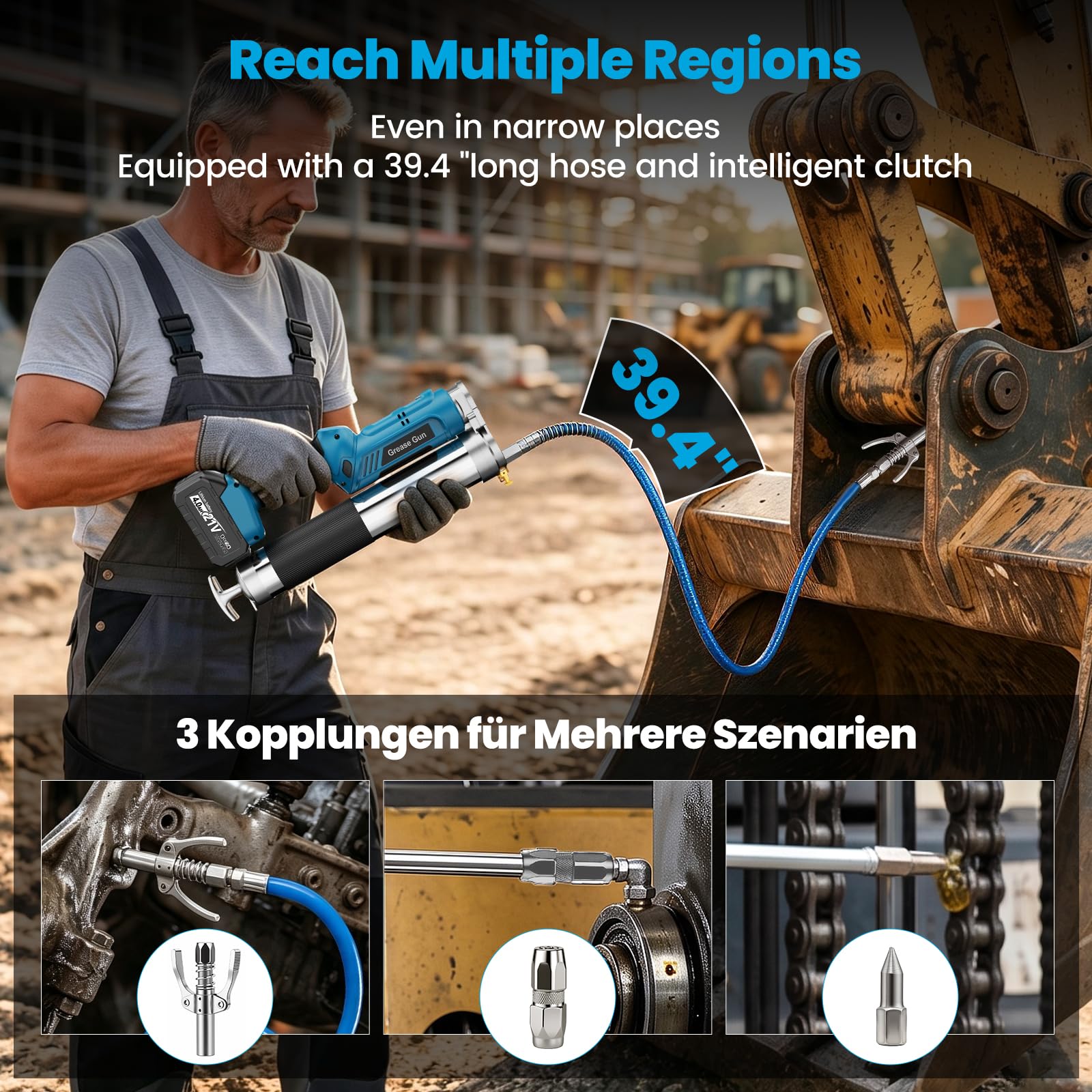 Akku Fettpresse 12000PSI 2-in-1 600ml Kompatibel mit Makita 18V