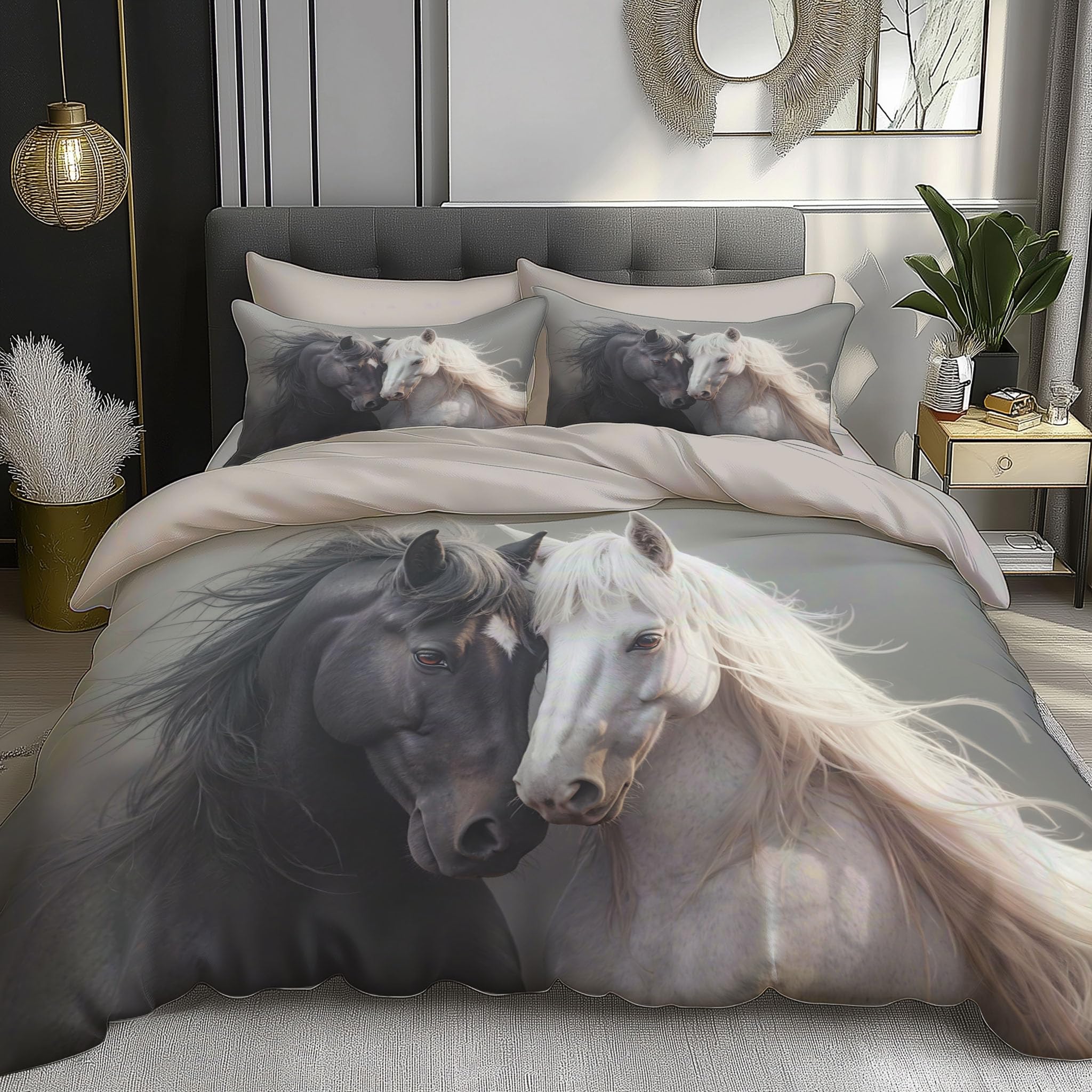 Housse de couette 240x260 chevaux réversible et facile à border avec zip