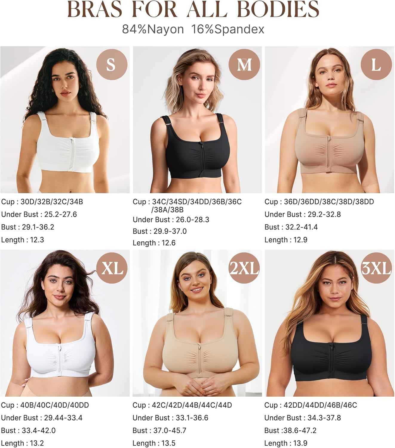 BRABIC Zip Front Closure Bras for Women Post Sugery Compression Surgical Bra Full Coverage with Adjustable Straps - Image 2