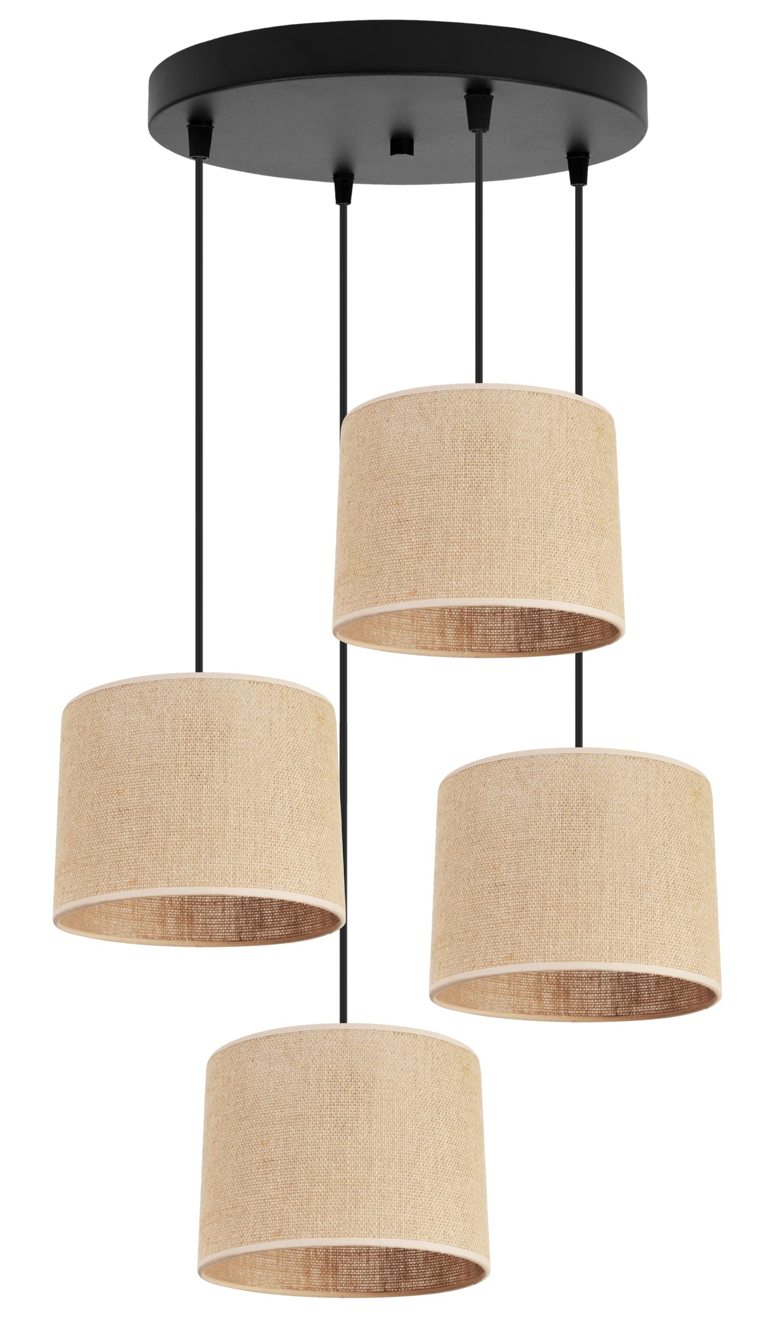 Light-Home Juta Lampara de Techo Colgante - Lampara de Techo Modernas - de Metal con Pantalla de tela - E27 - OV 4-Luce 20 cm - Negro Base y Yute