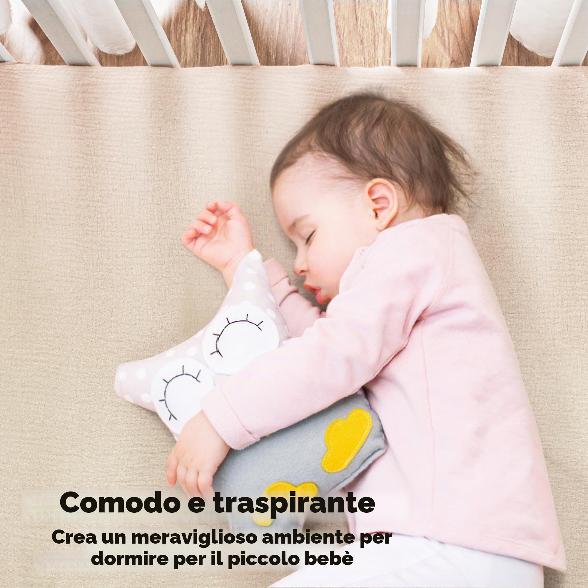 Susurration 100% Cotone Set di 2 Lenzuola Con Angoli per Cotone Bambini, Lenzuolo in Mussola di Lenzuolo per Lettino da Viaggio 60x120cm/70x140cm (Crema Star)