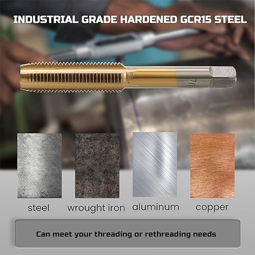 Vista 25 de Juego de 80 piezas de llaves de rosca SAE y métricas, estándar métrico M3 a M12, puntas de rosca fina gruesa para cortar roscas externas e internas