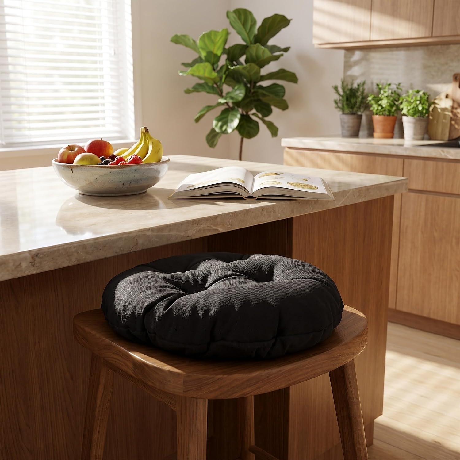 PRETYZOOM Bar Stool Cover 14 Inch Washable Black Canvas Cushion