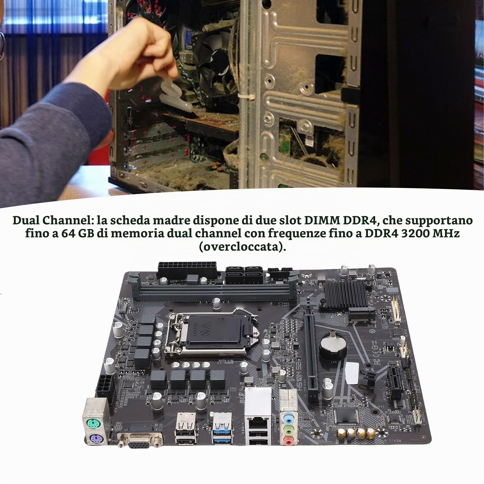 Bewinner Scheda Madre H510M S2 LGA 1200, Supporta 10a 11a Generazione I5 I7, Micro ATX DDR4 3200 MHz 64 GB, PCIe 4.0, M.2 NVMe SSD, Scheda Madre Porta DVI per PC da Gioco