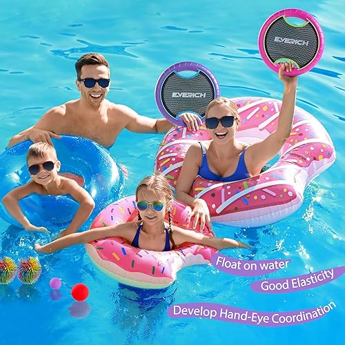 Vista 23 de EVERICH TOY Juego de pelotas de remo para cama elástica con 2 paletas hinchables y 4 bolas, diseño de espuma suave para que los niños jueguen