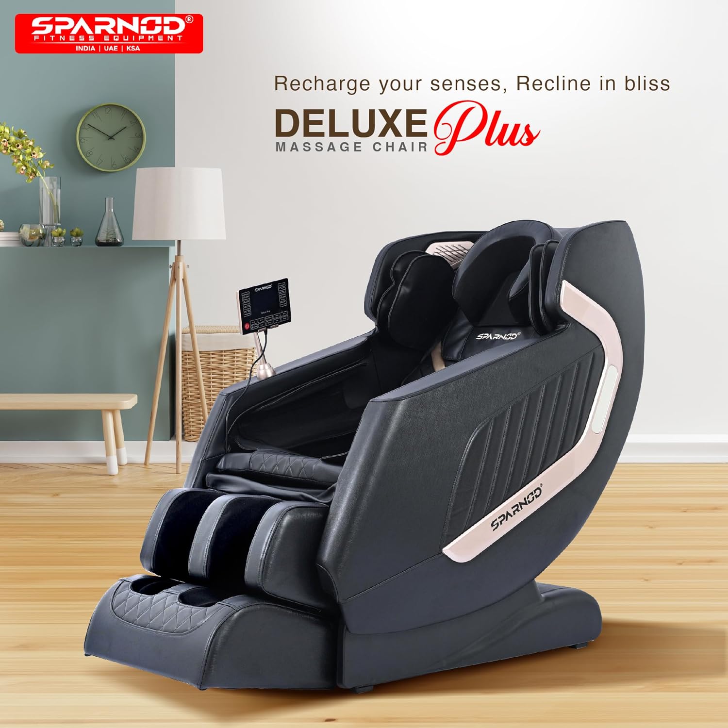 SPARNOD FITNESS New Deluxe Plus Massage Chair Recliner: Featuring 22 Fixed Massage Balls, 22 Airbags, Back Heat Therapy, Zero Gravity, Foot Massage, LCD Display, Bluetooth Speakers.