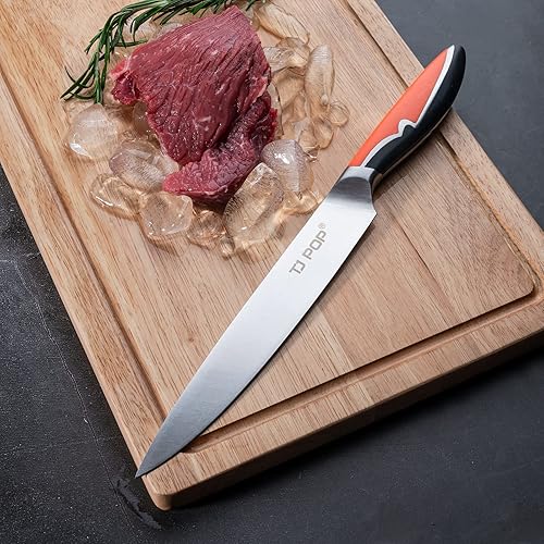 Miniatura 2 de TJ POP Cuchillo para tallar carne, cuchillo de rebanar de 8 pulgadas, diseño de espiga completa, hoja de acero alemán HC, mango antideslizante de
