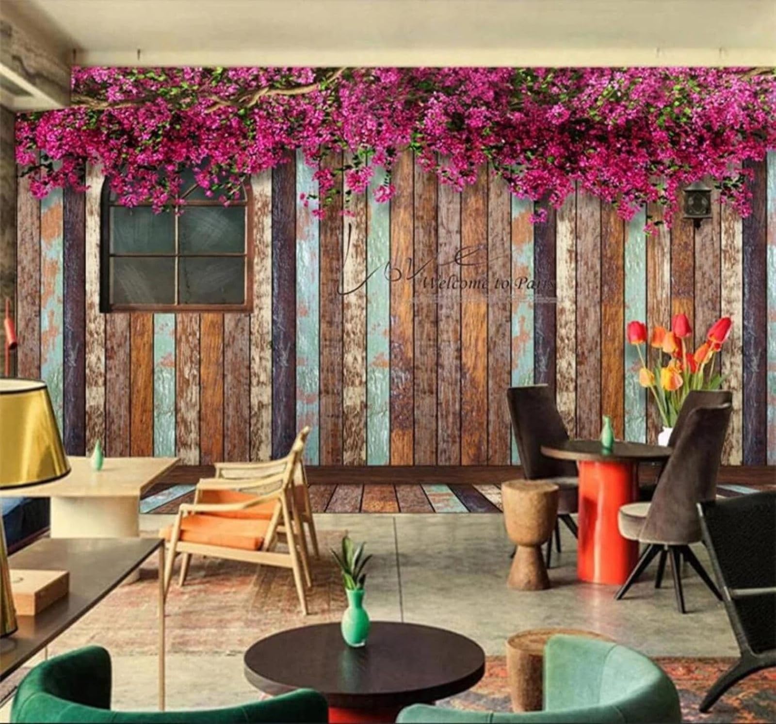 XLMING Vintage Wood Grain Floral Vine Art 3D Wallpaper Silky Texture Home Study Office Grey Dining Room Sofa Bedroom Living Room TV Backdrop-250cm×170cm