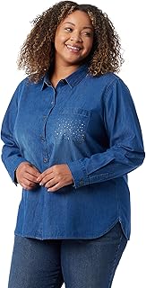 Gloria Vanderbilt Womens Larissa Single Chest Pocket Button Down Long Sleeve Shirt Plus