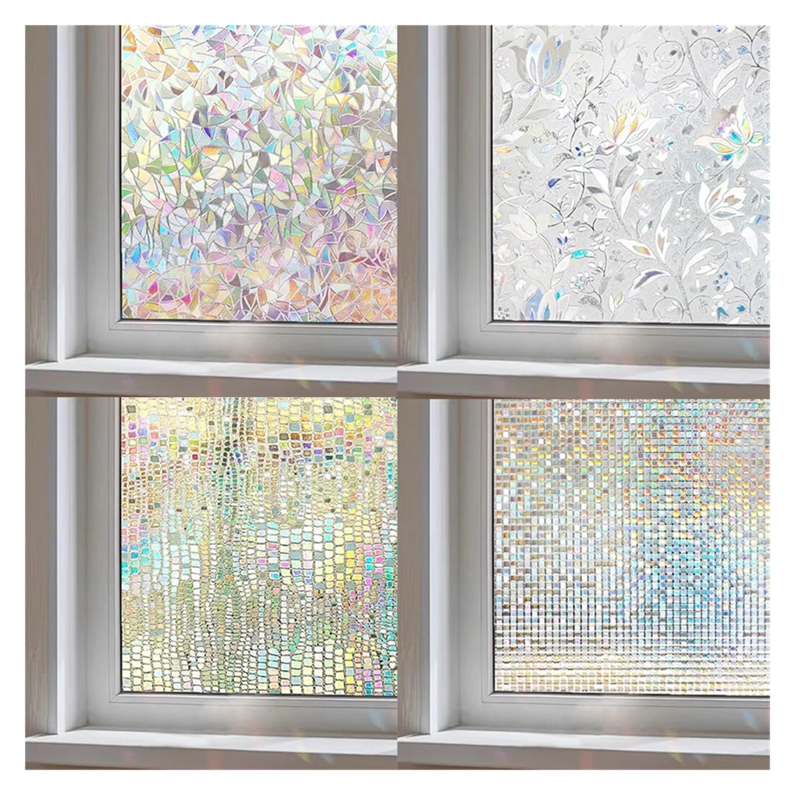 Fensteraufkleber 3 Stück Fensterfolien mit 3D-Regenbogeneffekt, Buntglas-Vinyl-Selbstklebefolien, statisch haftende Fensteraufkleber Für Fenster(Clear3,30x300cm)