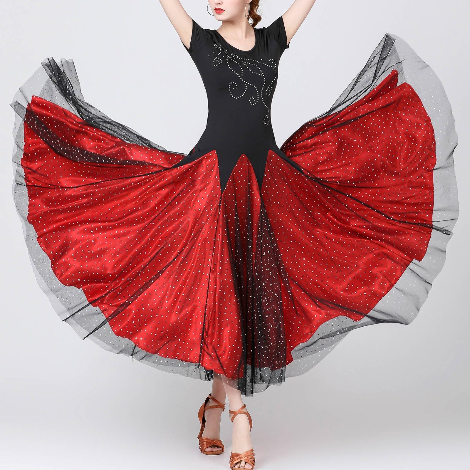 Générique Robe Traditionnelle pour Femme élégante avec Sequins et Jupe de Danse Festive à Volants étagés pour Occasions spéciales
