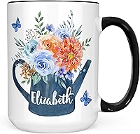 Vista 1 de Flowers, Butterfly and Watering Can Personalized Coffee Mug Pretty Spring Floral Bridesmaid Gift Microwave Dishwasher Safe Customized Cup