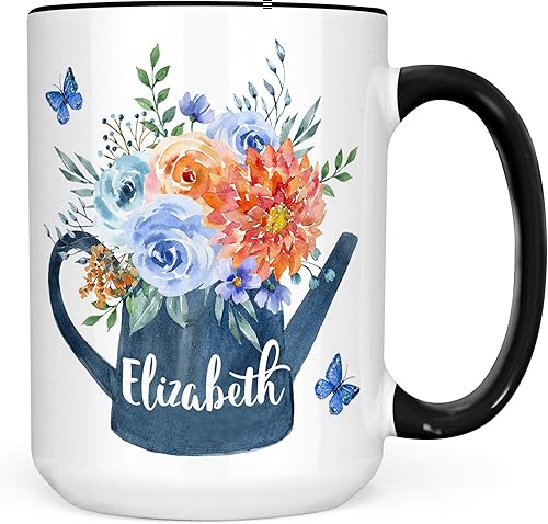 Flowers, Butterfly and Watering Can Personalized Coffee Mug  Pretty Spring Floral Bridesmaid Gift Microwave Dishwasher Safe Customized Cup