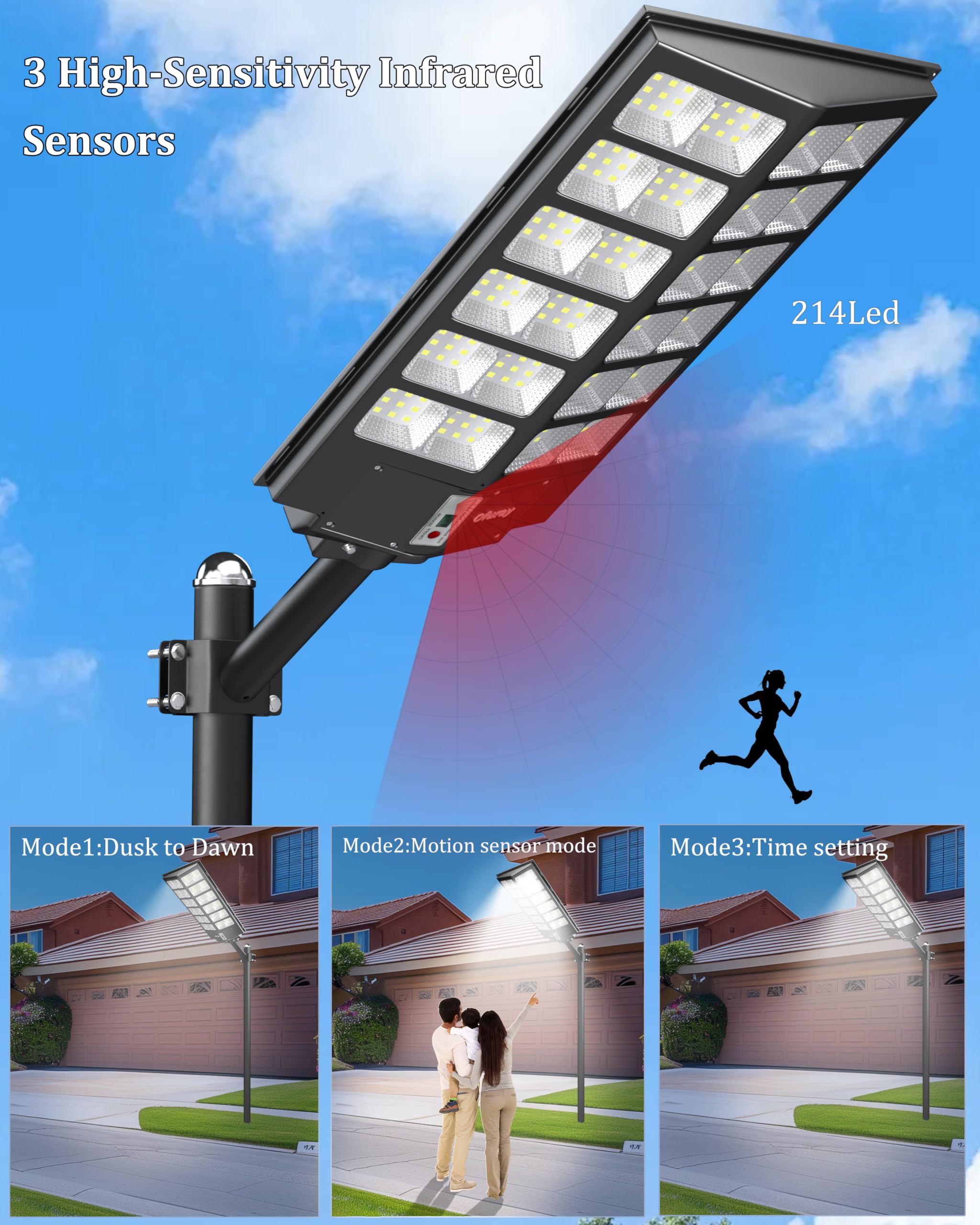 Ofuray Of-9800W Solar Straßenlaterne für Außen, Solarlampen mit Bewegungsmelder, 6500K Superhelle Led Solar Strahler Außen mit Fernbedienung, IP67 Wasserdicht Solarleuchte für Gärten, Garage, Straßen