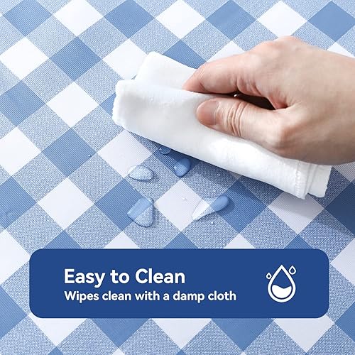 Miniatura 2 de Romanstile Mantel cuadrado de vinilo de PVC, 100% impermeable, mantel de plástico a cuadros cuadriculados, a prueba de aceite, resistente, lavable,