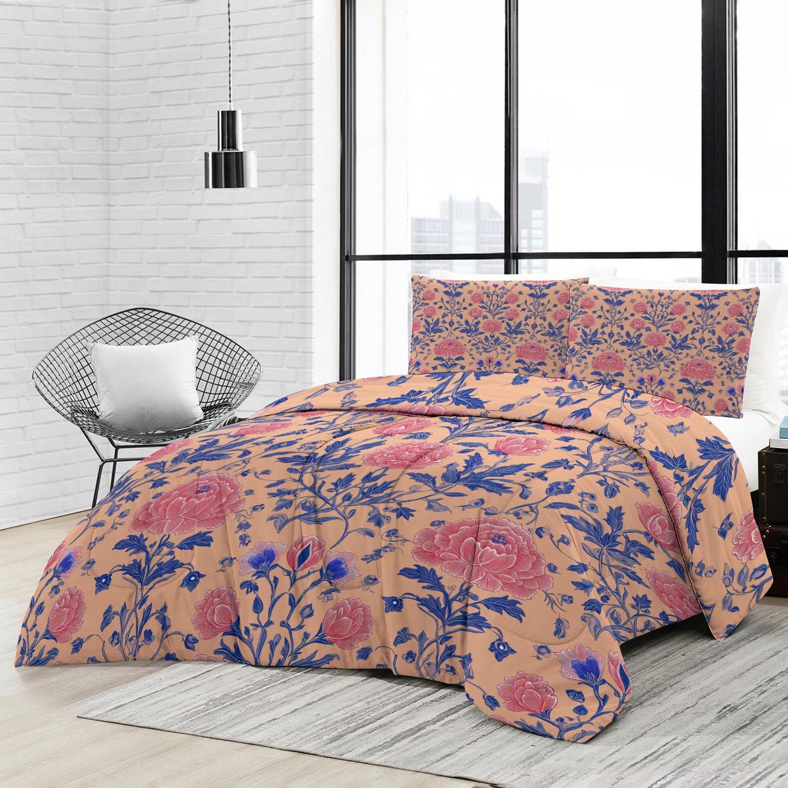 Genérico Edredón Comforter 135 x 200 cm Diseño Infantil Floral Textura Edredon Estampado con Relleno de Fibra, Nórdico Invierno Suave, Ligero, Reversible y Transpirable, Rosa