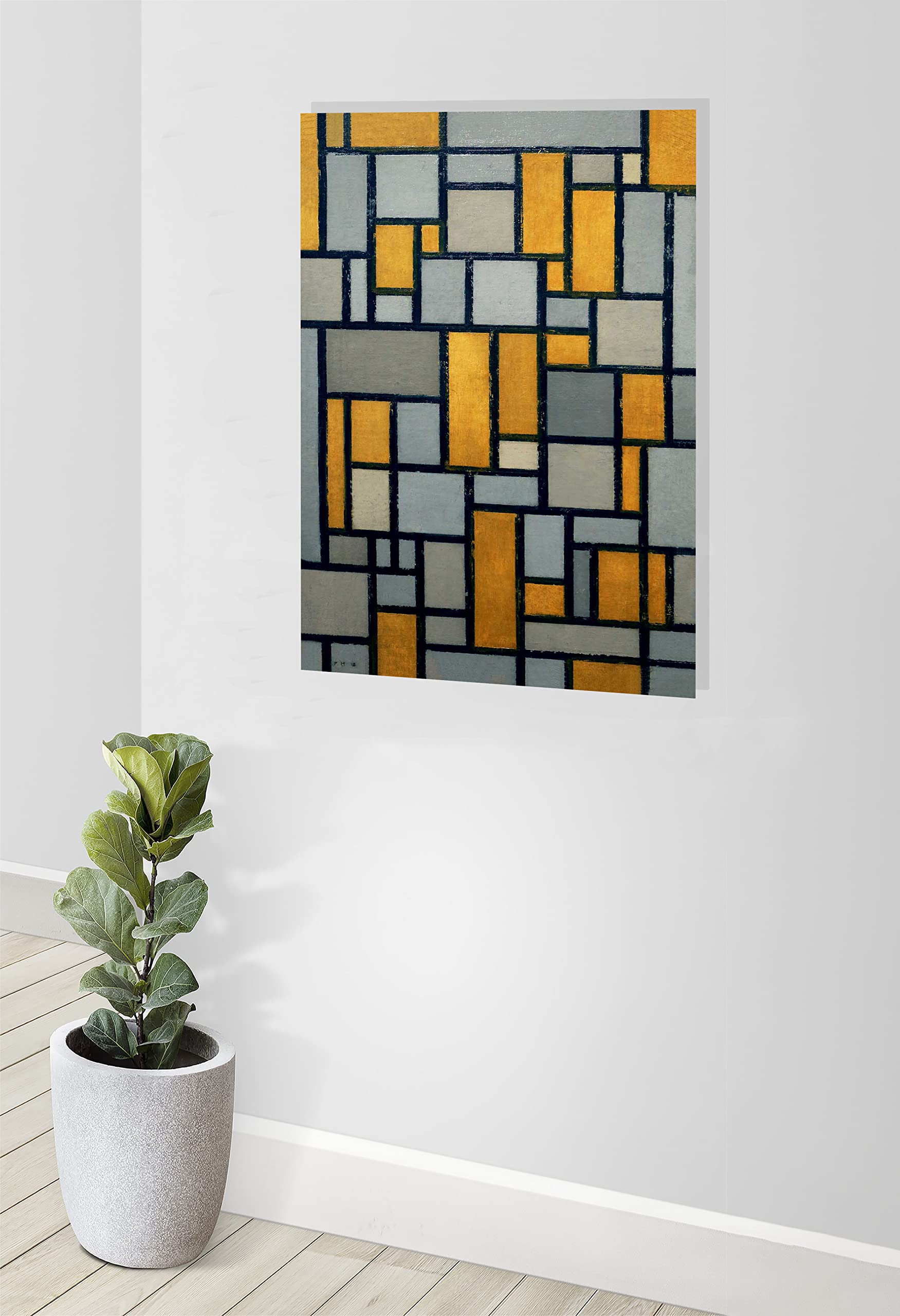 Toile murale encadrée avec grille de composition 1 par Piet Mondrian - Décoration d'intérieur - Grand format - 60 x 86 cm