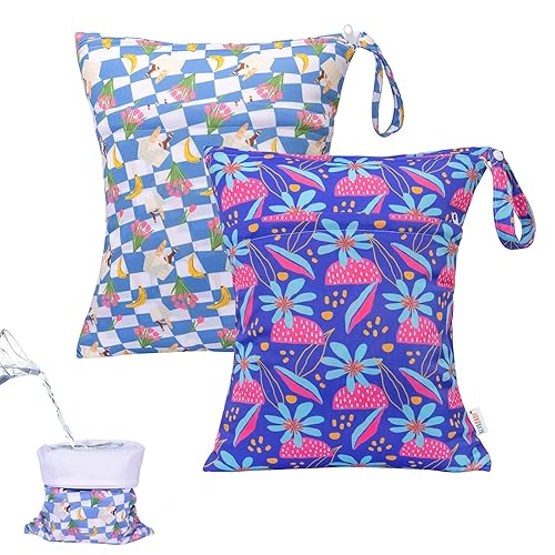 ALVABABY 2 bolsas impermeables para seco y húmedo, reutilizables con dos bolsillos con cremallera, bolsas húmedas para pañales de bebé, viajes, disponible en Yaxa Peru