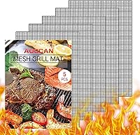 AOOCAN Set of 5 Non-Stick BBQ Grill Mats - Heavy Duty Reusable Mesh Grilling Mats, 15.75x13in for Gas, Charcoal, Pellet Grills, Black