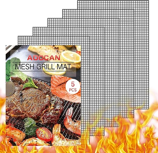 AOOCAN Grill mesh mat - Set of 5 Non Stick BBQ Grill mats, Heavy Duty, Reusable Grilling mats, Easy to Clean - Works on Gas, Charcoal, Pellet Grill - 15.75 x 13 in, Black