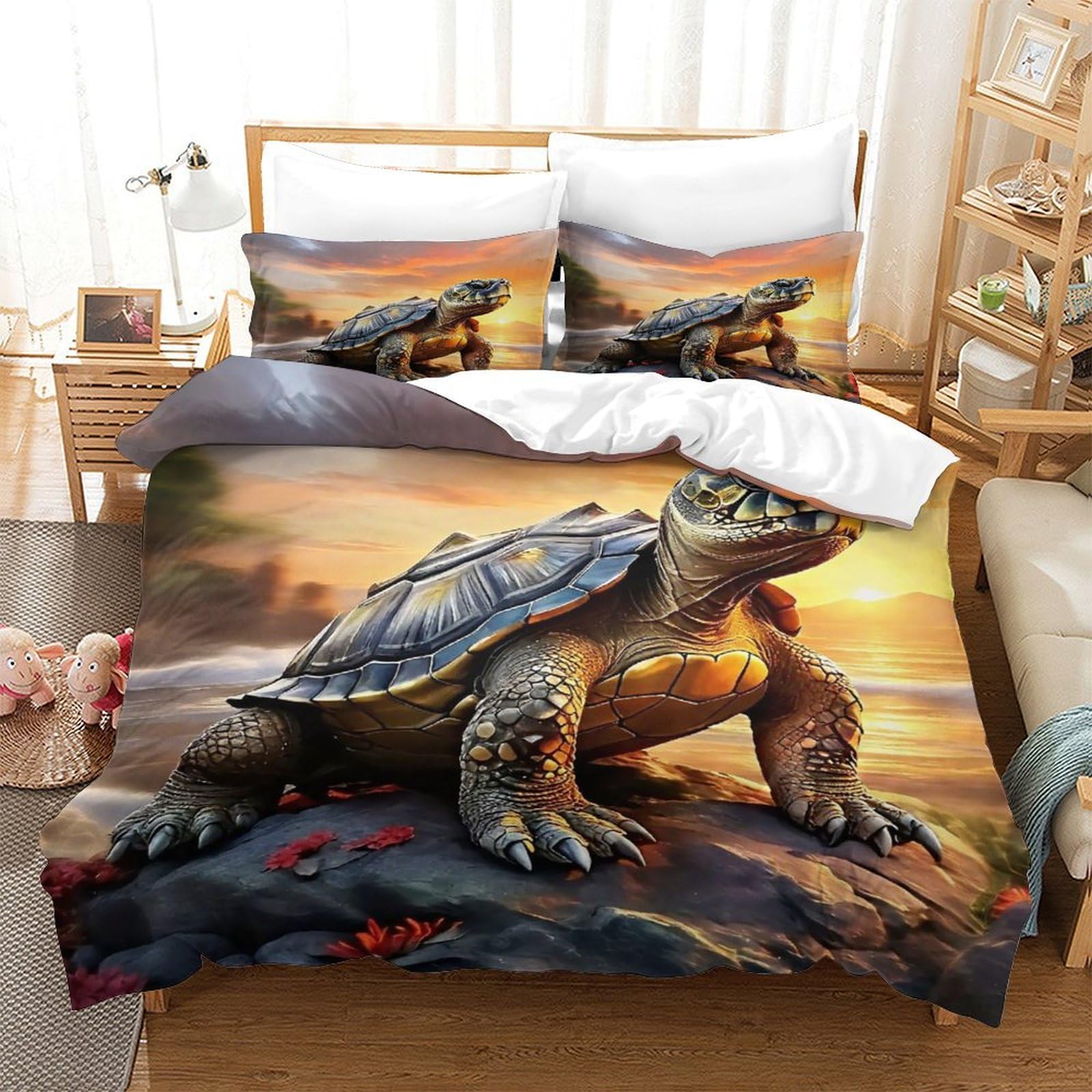 Housse de couette tortue de mer coucher de soleil pour un sommeil doux