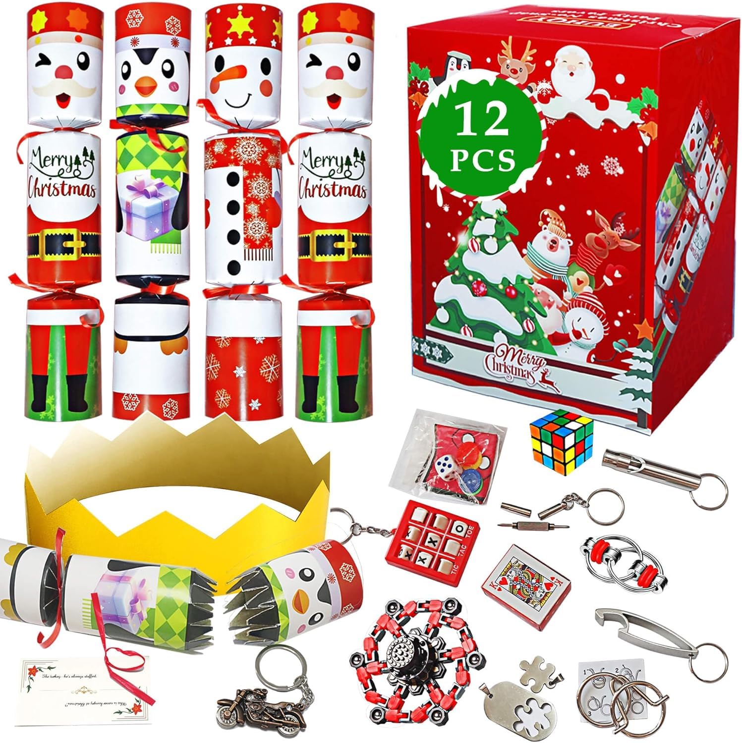 EUHQY 12Pack 10" Christmas Non-Snap Party Favors - Snowman, Santa Claus, Penguin With Crown Hat, Jake and Xmas Gift For Christmas Parties Dinners