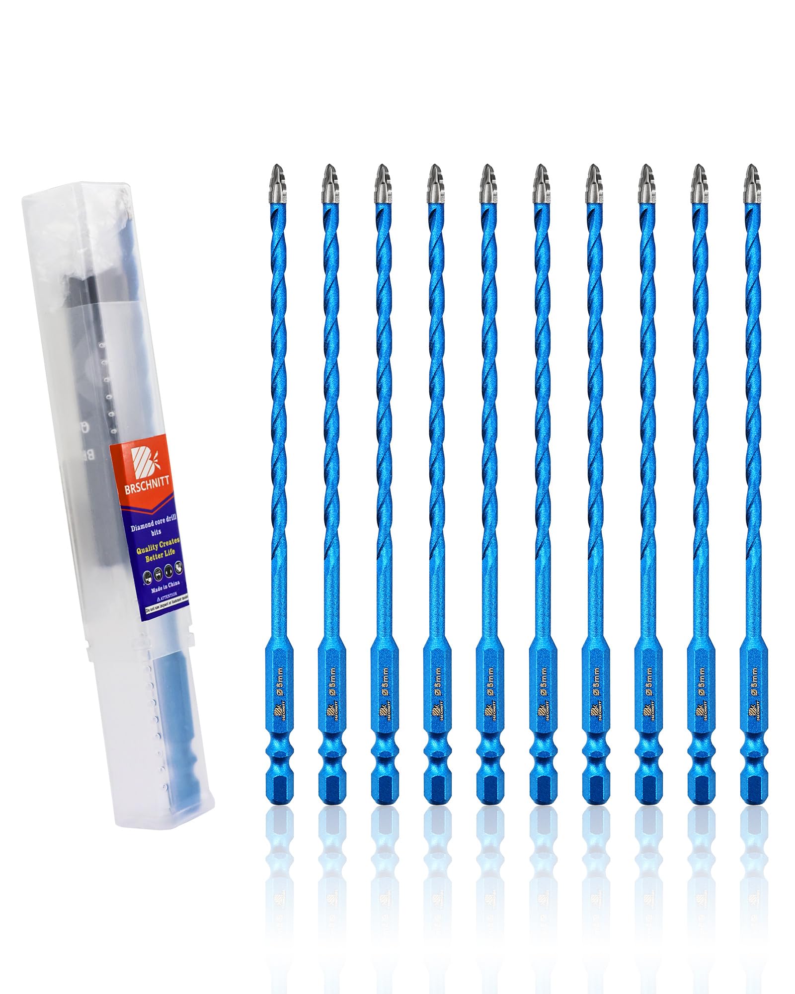 BRSCHNITT Serrated Carbide Masonry Drill Bit Set - 10PCS 5MM Quick-Change Hex Shank Masonry Bits for Wood, Plastic, Brick, Tile, Glass, and Concrete