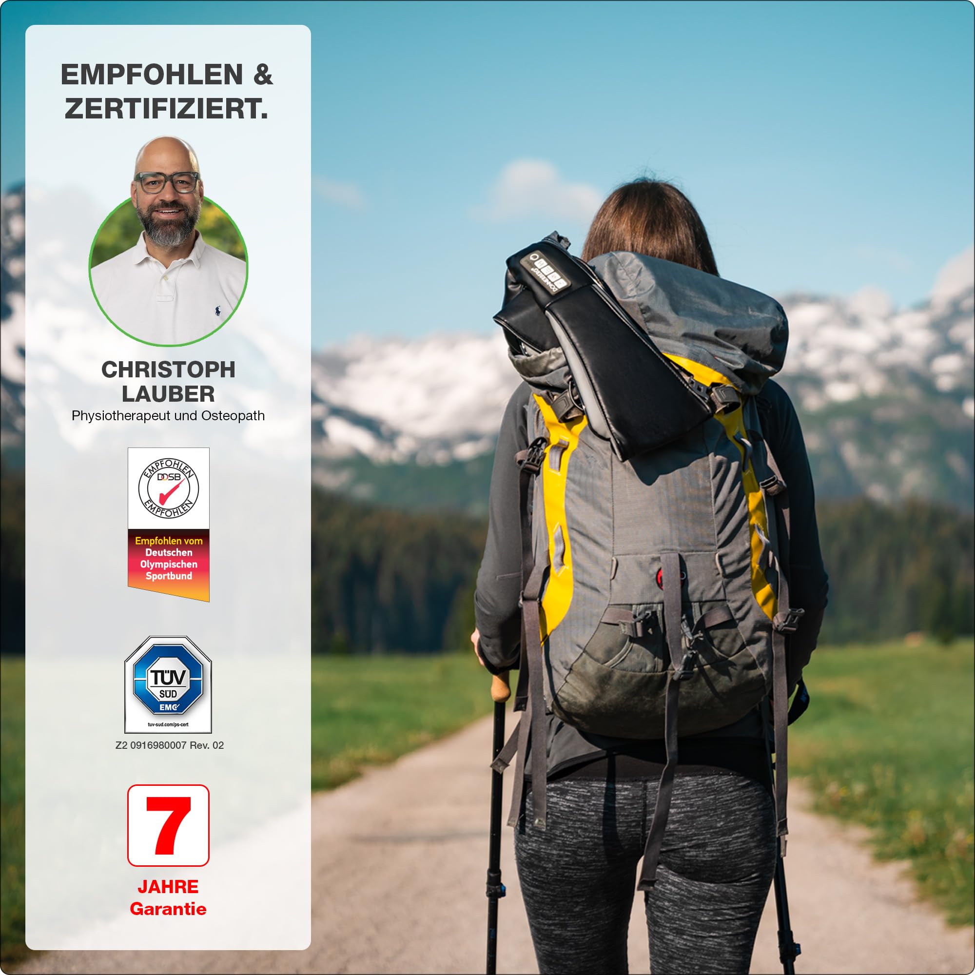 DONNERBERG® Akku Nackenmassagegerät Kabellos - Shiatsu - TÜV Geprüft | Nackenmassagegerät mit Wärme, Infrarot & Vibration bei Nackenschmerzen für Nacken, Schulter & Rücken - 110 Min Akkulaufzeit