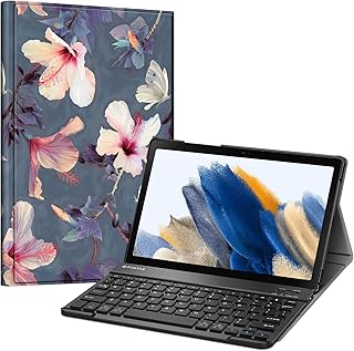 Fintie Keyboard Case for Samsung Galaxy Tab A8 10.5 inch 2022 Model (SM-X200/X205/X207), Slim Lightweight Stand Cover with Magnetically Detachable Wireless Bluetooth Keyboard (Blooming Hibiscus)