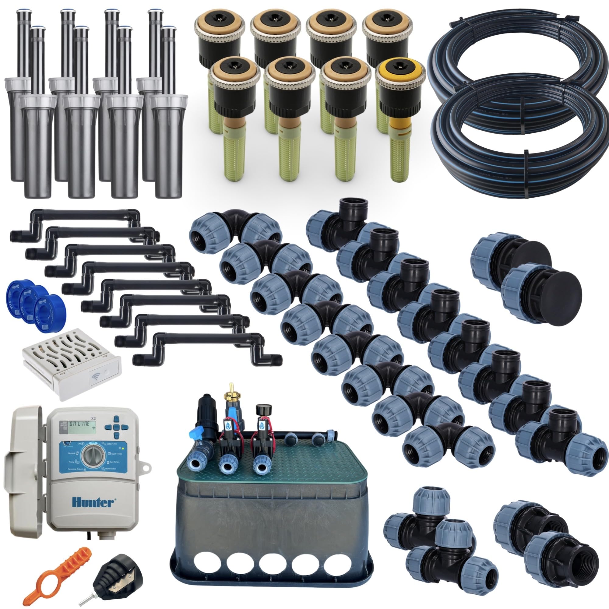 Hunter MP Rotator Bewässerungssystem - Druckreguliertes Komplettset für Rasenbewässerung - wassersparend & gleichmäßige Verteilung (10 x 20 m L-Form - Smart WiFi Pro)