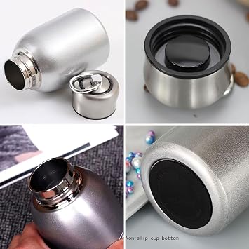 Small Mini Vacuum Insulated Water Bottle Flask for Hot Drink Double Wall Reusable Coffee Cup Thermal Mug, Stainless Steel Travel Mug