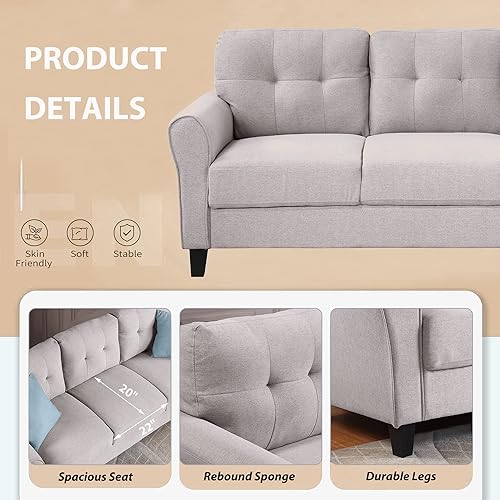 Miniatura 5 de Voohek 2 Pcs Sectional Sofa Set, Modern Three Couches for Living Room and Two Seat Loveseat with Button Tufted Linen Back Cushion, Light Grey