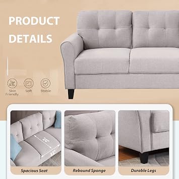 Living Room Sofa Set Linen Upholstered Couch Furniture for Home or Office,Light Grey,(1+2+3 Seat