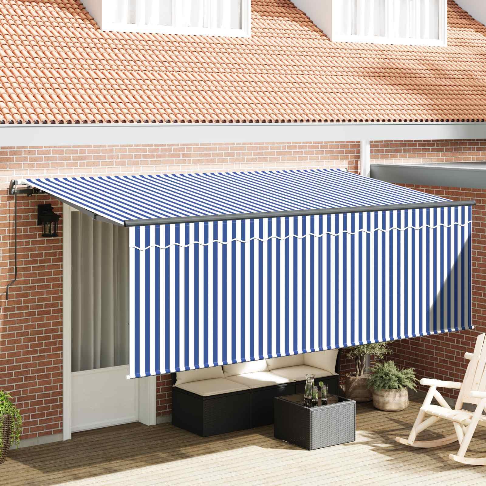 Auvent rétractable bleu et blanc 400x200 cm avec cadre alu