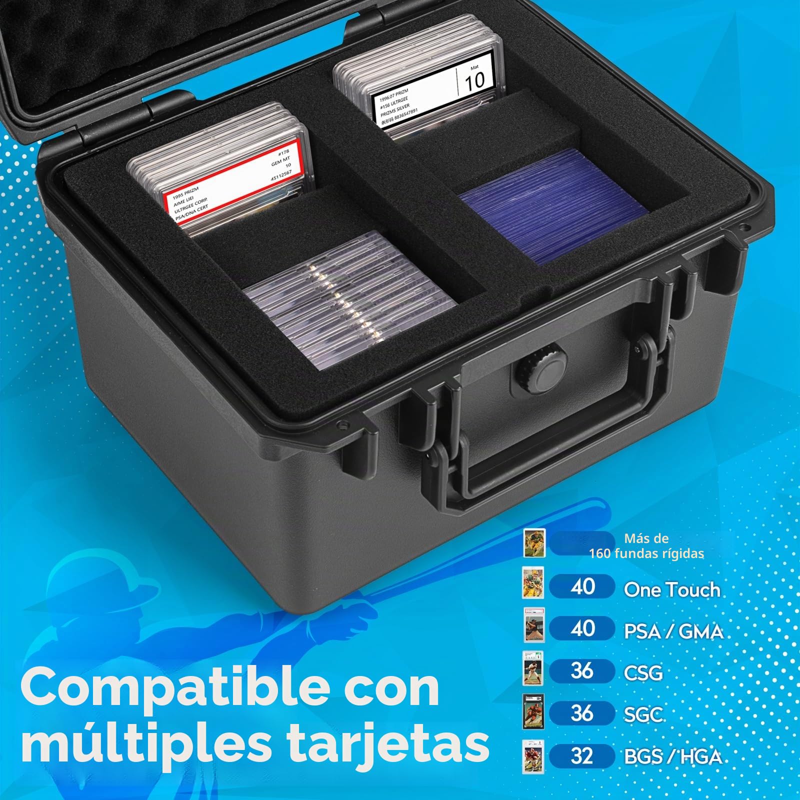 Caja de Almacenamiento para Cartas Calificadas, Caja de Cartas para Tarjetas Deportivas, Caja de Almacenamiento para Cartas de Trading para 160 Top Loaders, 40 One Touch, 40 Cartas Calificadas